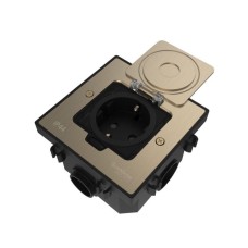 MDK21202NC | MultiDesk Лючок с розеткой 2К+З, 16А/250В, IP44 с монтажной коробкой для бетонных полов Никель, тип Systeme Electric
