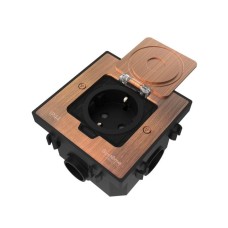 MDK21202CC | MultiDesk Лючок с розеткой 2К+З, 16А/250В, IP44 с монтажной коробкой для бетонных полов Медь, тип MD Systeme Electric
