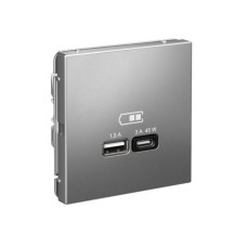 GAL000929 | ARTGALLERY USB РОЗЕТКА A + тип-C 45Вт высокоскор.заряд. QC, PD, механизм, СТАЛЬ Systeme Electric
