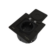 MDK21102MBA | MultiDesk Лючок с розеткой 2К+З, 16А/250В, IP44 с монтажной коробкой для стены, фальшпола, стола Чёр Systeme Electric
