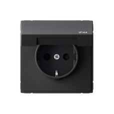 GAL441046S | ARTGALLERY РОЗЕТКА с заз.со шт.с крышк, 16А, IP44,  механизм, быстрозажим. клем., КАРБОН Systeme Electric
