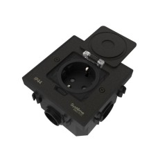 MDK21202MBC | MultiDesk Лючок с розеткой 2К+З, 16А/250В, IP44 с монтажной коробкой для бетонных полов Чёрный матов Systeme Electric
